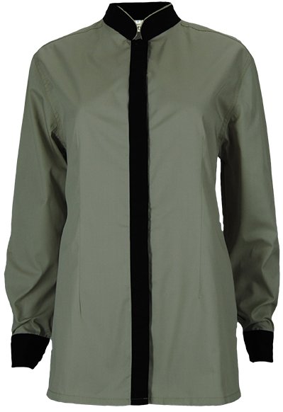 Ladies' Mandarin Collar Shirt: Covered Button Stand