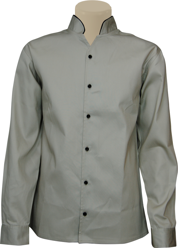 Men's Mandarin Collar Shirt: Open Neck Piped Long Sleeve