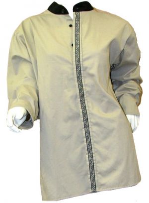 Ladies' Mandarin Collar Shirt: Closed Neck Covered Button Stand Long Sleeve