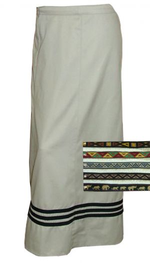 Ladies' Wrap Skirt With Woven Tape Trim: Ankle Length