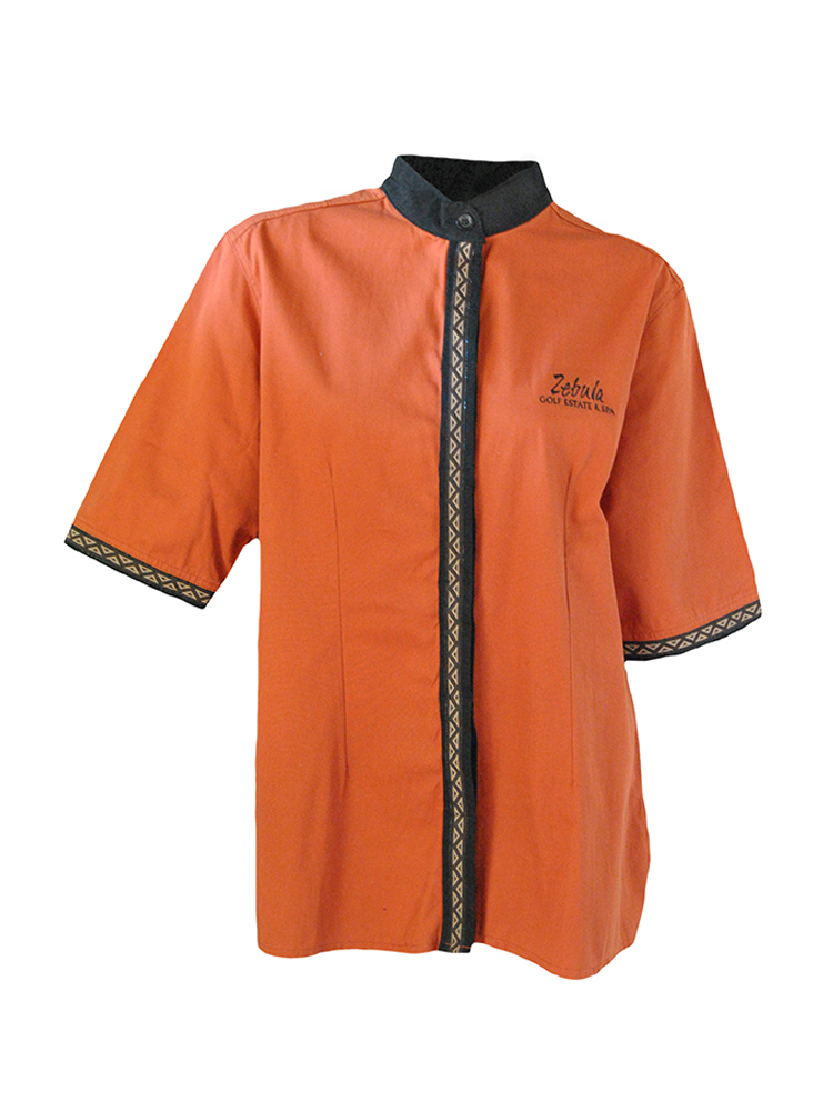 Ladies Covered Button Mandarin Shirt: Short Sleeve
