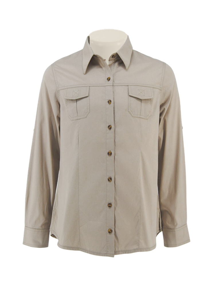 Ladies Front Yoke Bush Shirt: Long Sleeve