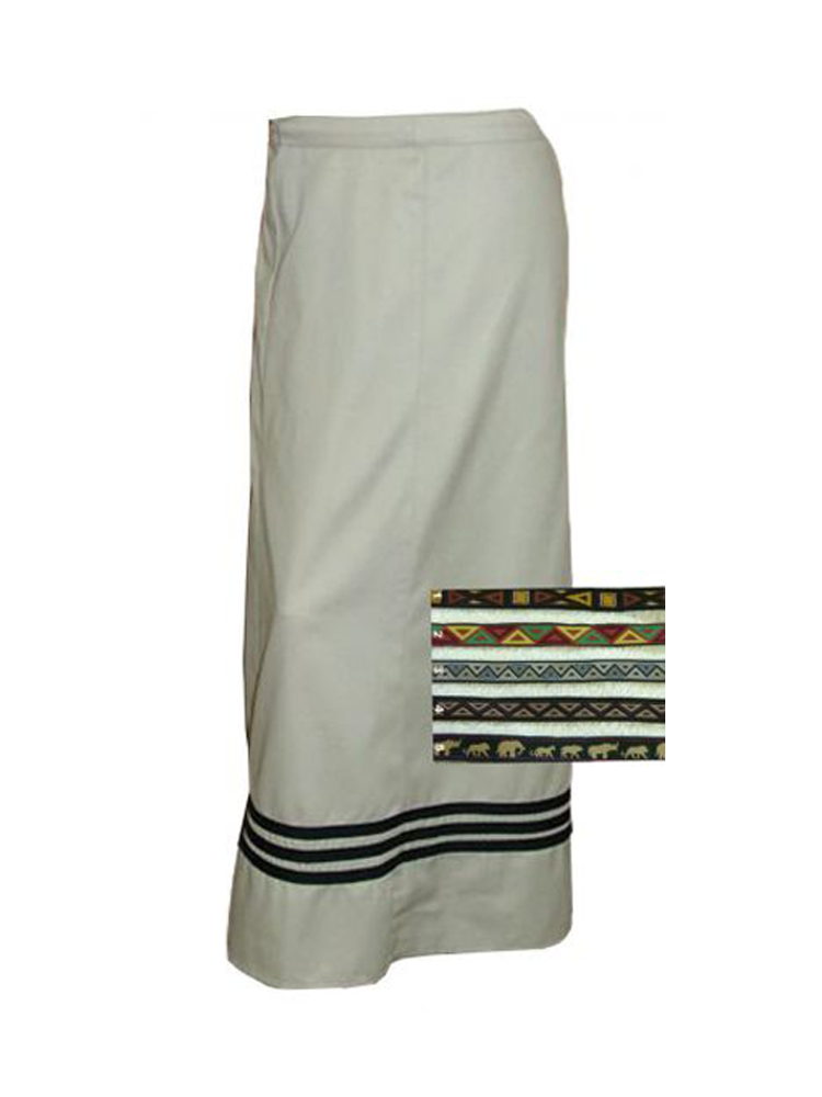 Ladies Wrap Skirt With Woven Tape Trim: Ankle Length