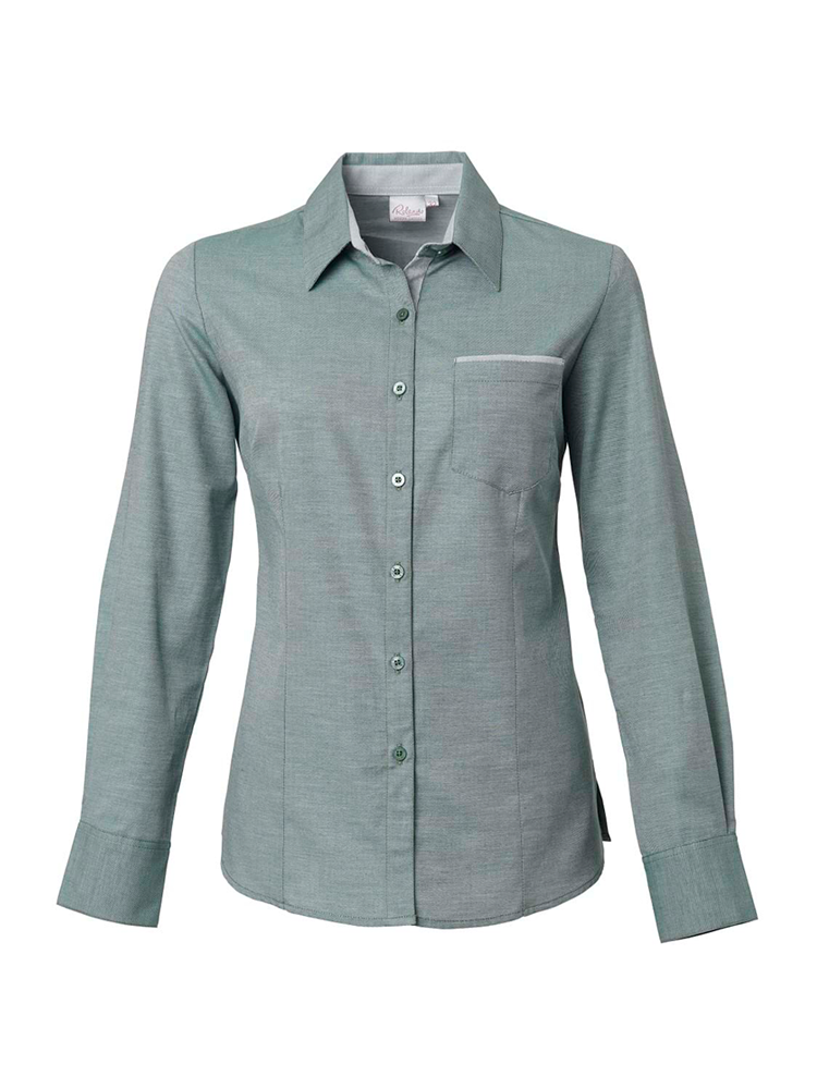 Ladies Yarn Dyed Contrast Trim Blouse: Long Sleeve