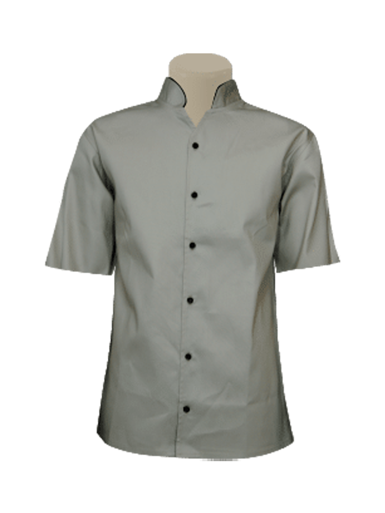 Men's Mandarin Open Neck Piped Shirt: Short Sleeve