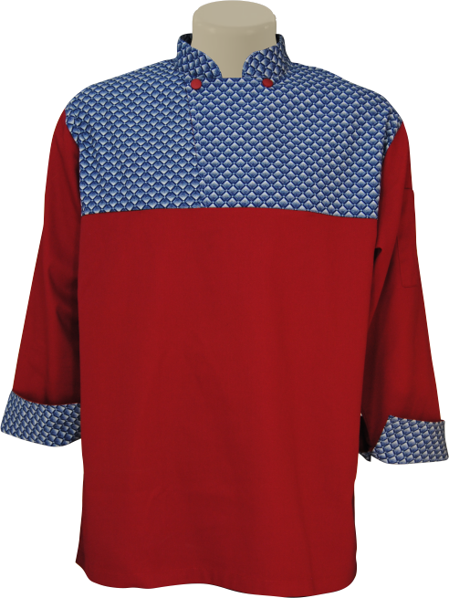 Unisex Chef Flap Shirt: Shweshwe Contrast 3/4 Sleeve