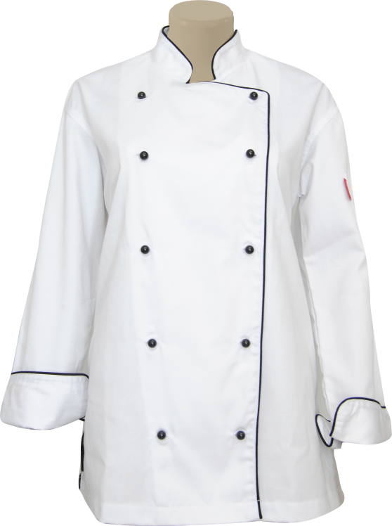 Ladies' Executive Chef Jacket: Collar, Cuff & Front Piping Shaped Design