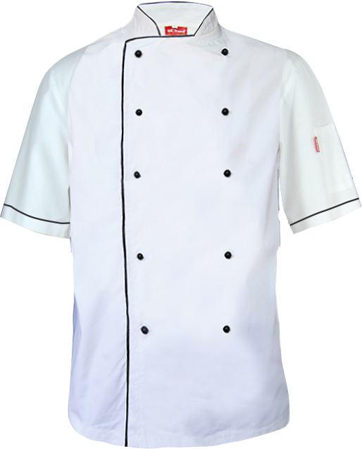 Unisex Executive Chef Jacket: Short Sleeve Piping Detail