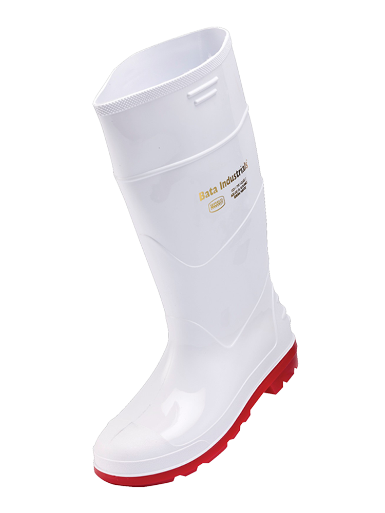 Men's White Knee Length Gumboot: NSTC Anti-Slip