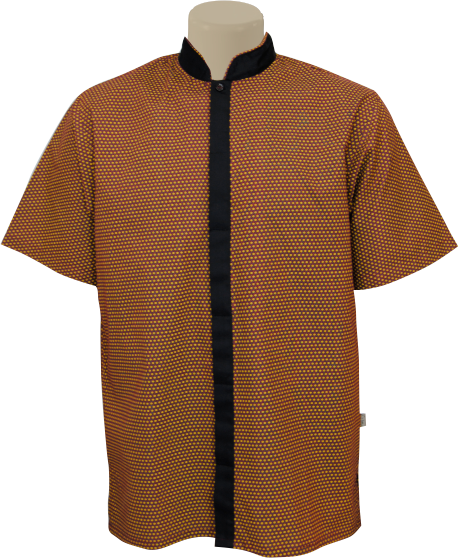 Men’s Shirt: Shweshwe Open Mandarin Short Sleeve Covered Placket