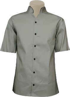 Men's Mandarin Collar Shirt: Open Neck Piped Short Sleeve