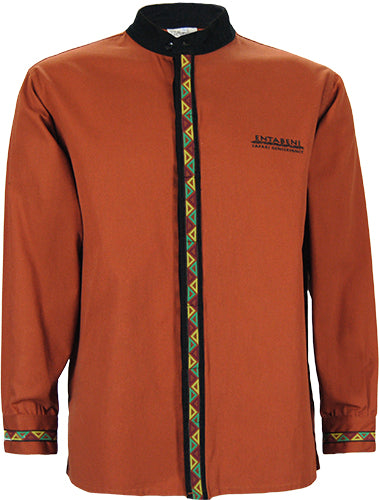 Men's Mandarin Collar Shirt: Closed Neck Covered Button Stand Long Sleeve