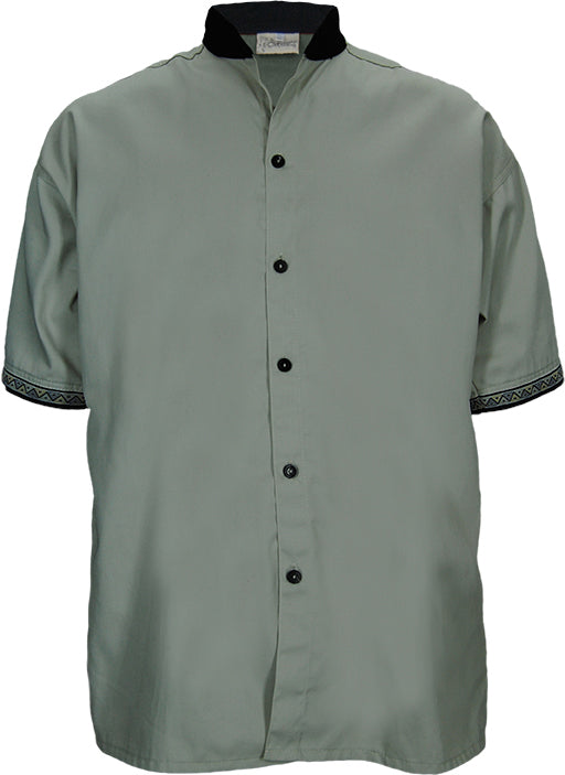 Men's Shirt: Mandarin Collar Button Short Sleeve