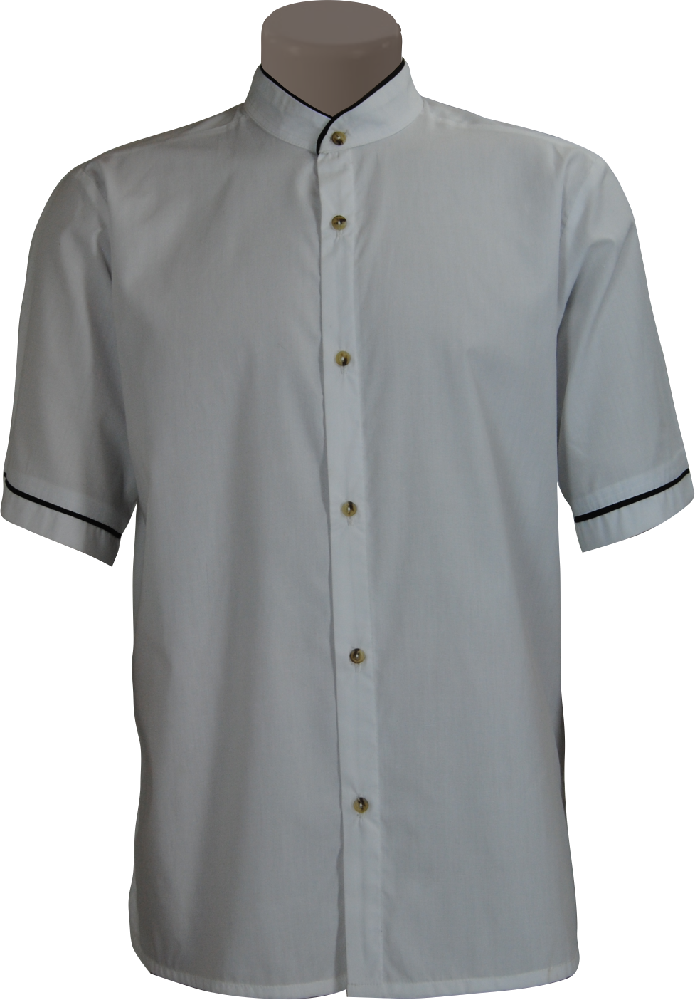 Men's Shirt: Closed Mandarin Piped Collar Short Sleeve