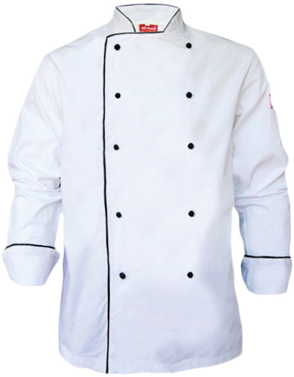 Unisex Executive Chef Jacket: Double Breasted Piped Long Sleeve