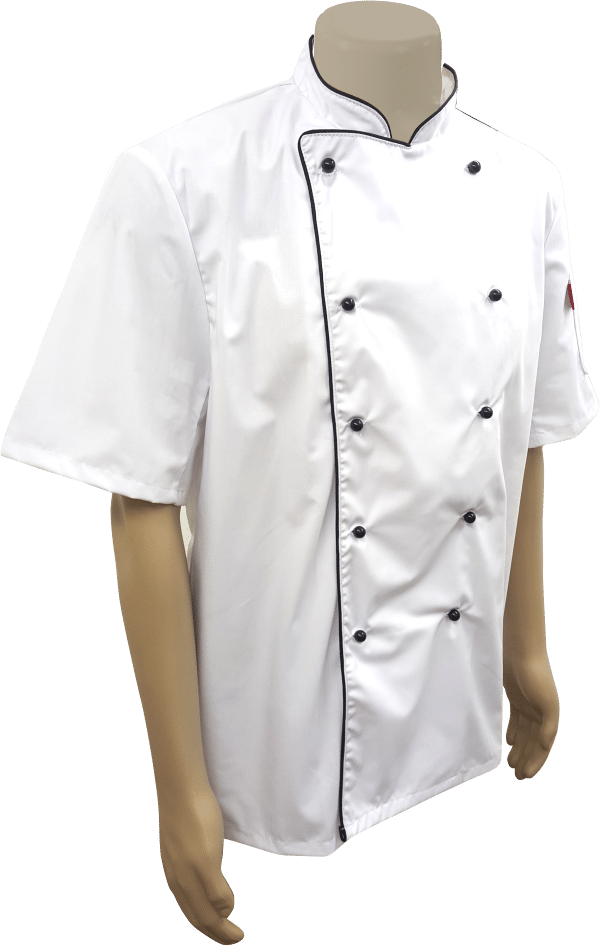 Unisex Executive Chef Jacket: Double Breasted Short Sleeve Pricewise Piping