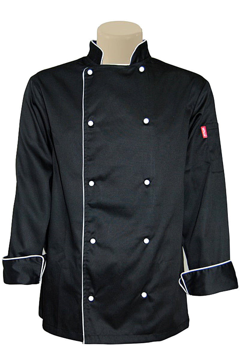 African Tusk Clothing Unisex Long-Sleeve Chef Jacket (Polycotton): 
 Black with White Trim