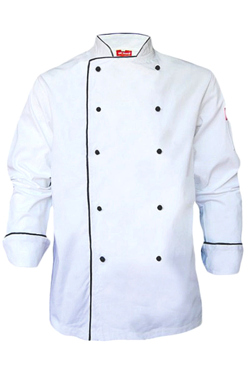 African Tusk Clothing Unisex Long-Sleeve Chef Jacket (Polycotton): 
 White with Black Trim
