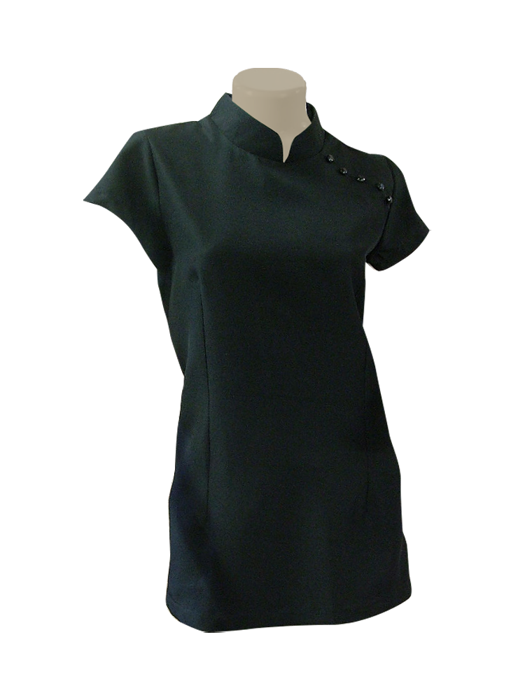 Ladies Button Shoulder Detail Spa Top: Short Sleeve