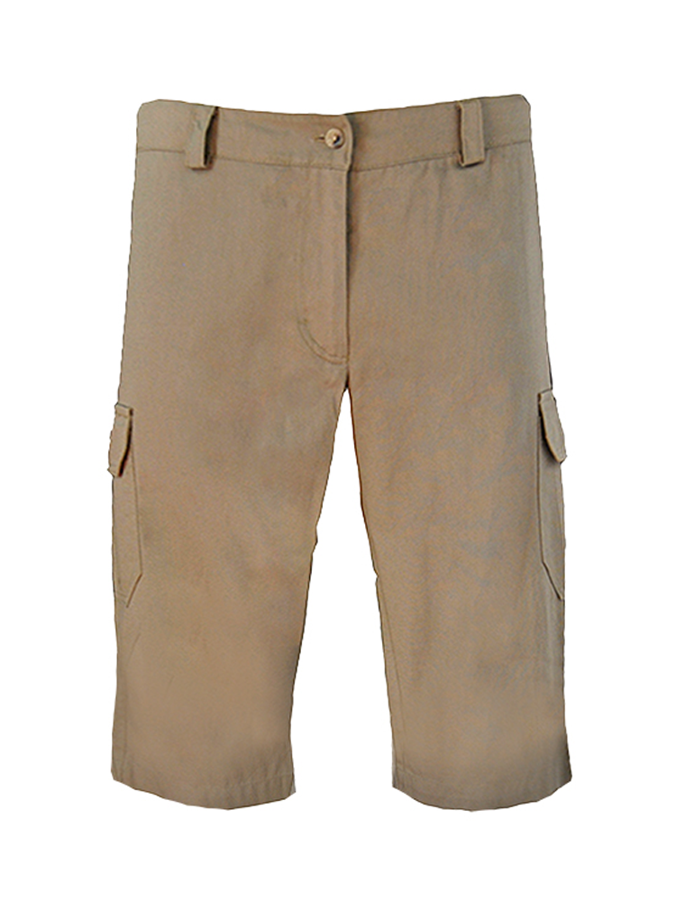 Ladies Cargo Capris Shorts: Mid-Rise Flat Front