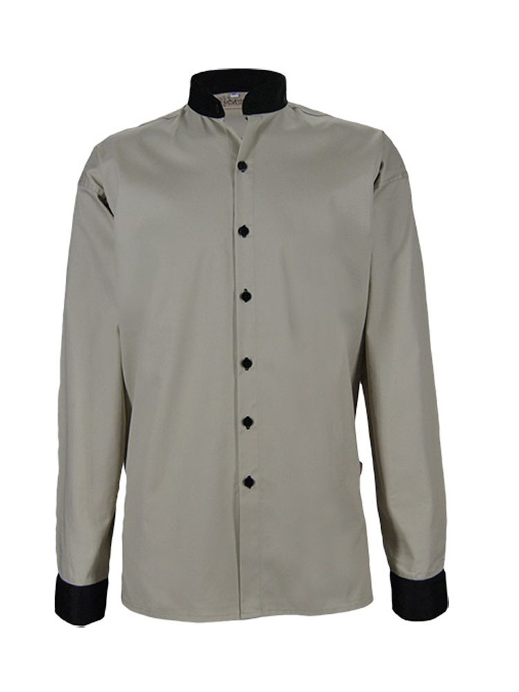 Ladies Mandarin Collar Open Neck Shirt: Long Sleeve