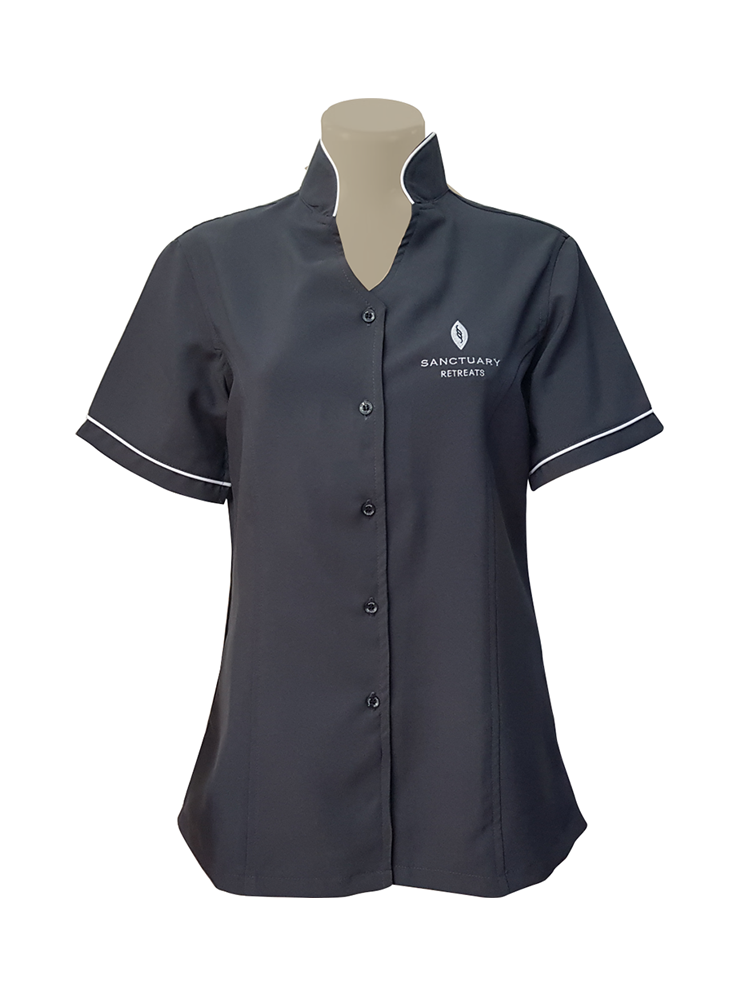 Ladies Mandarin Collar Shaped Tunic: Short Sleeve