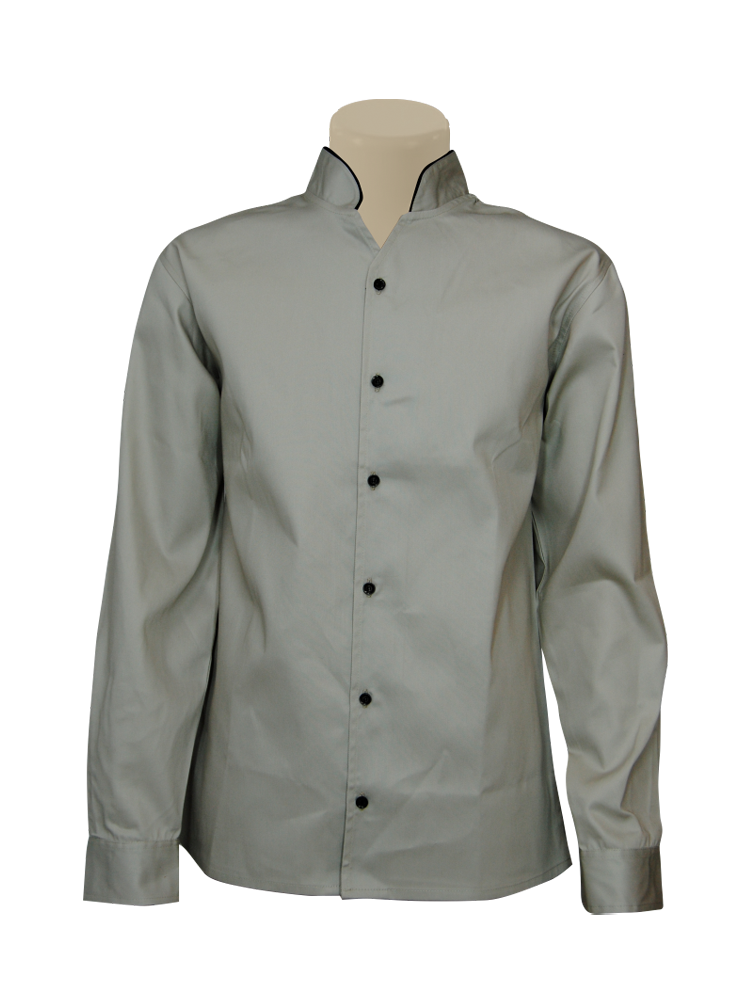 Men's Mandarin Open Neck Piped Shirt: Long Sleeve