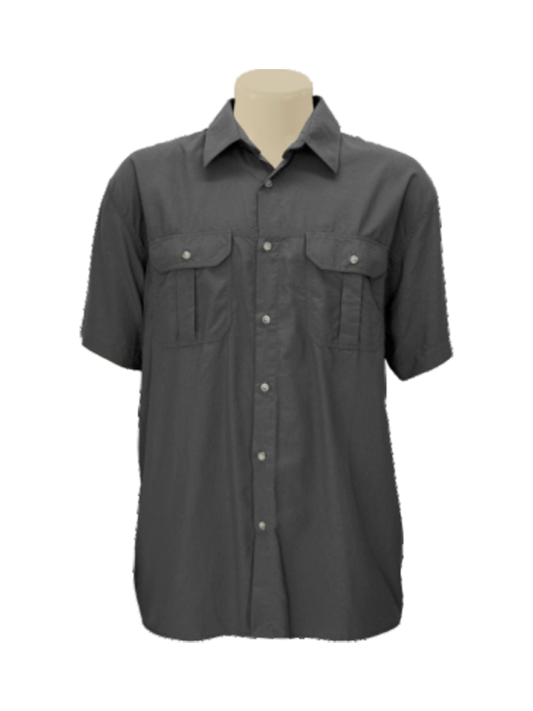 Men's Charcoal 2 Pocket Bush Shirt: Short Sleeve (Tech)
