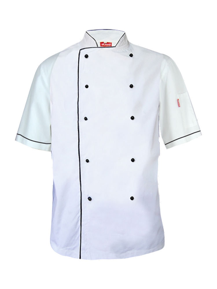 Unisex Executive Chef Jacket: Short Sleeve Piping Detail