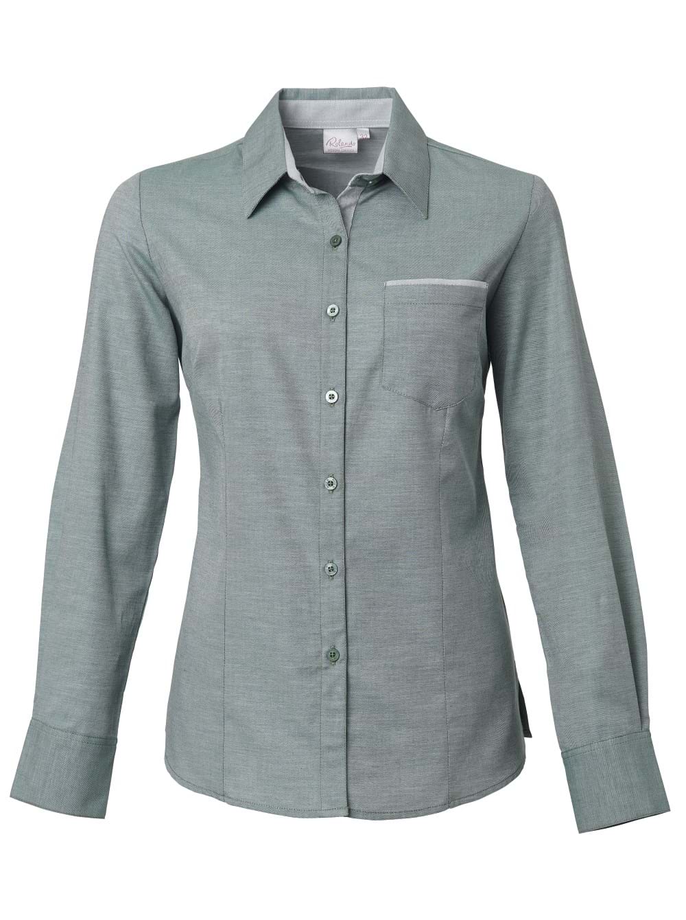 Ladies' Blouse: Long Sleeve Yarn Dyed Cotton Contrast Trim