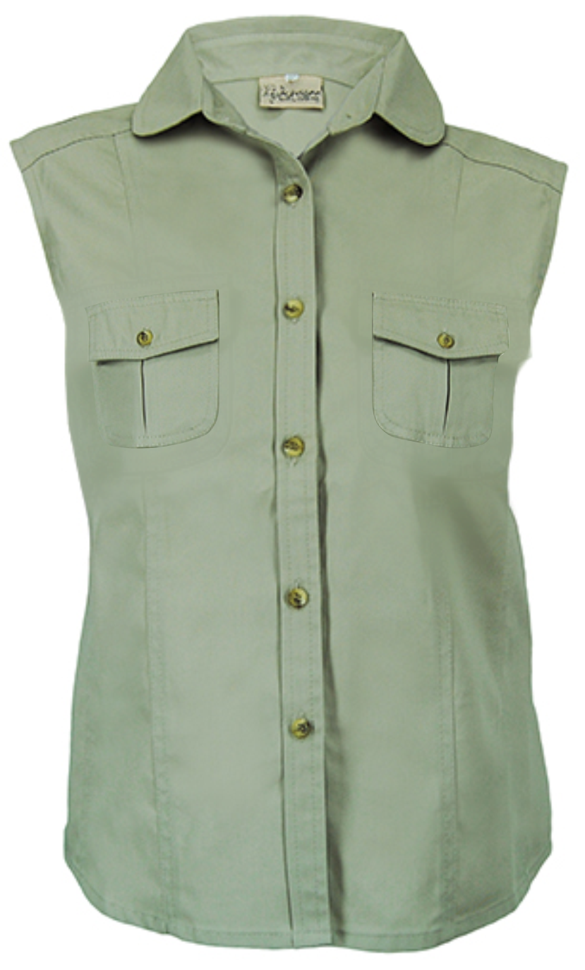 Ladies' Bush Shirt: Sleeveless Rounded Collar