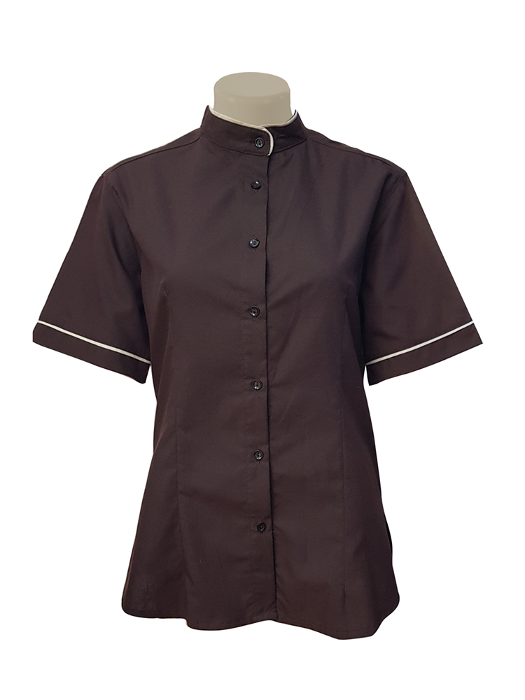 Ladies Mandarin Collar Shirt: Short Sleeve